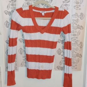 Striped Cable Knit Sweater Orange/White